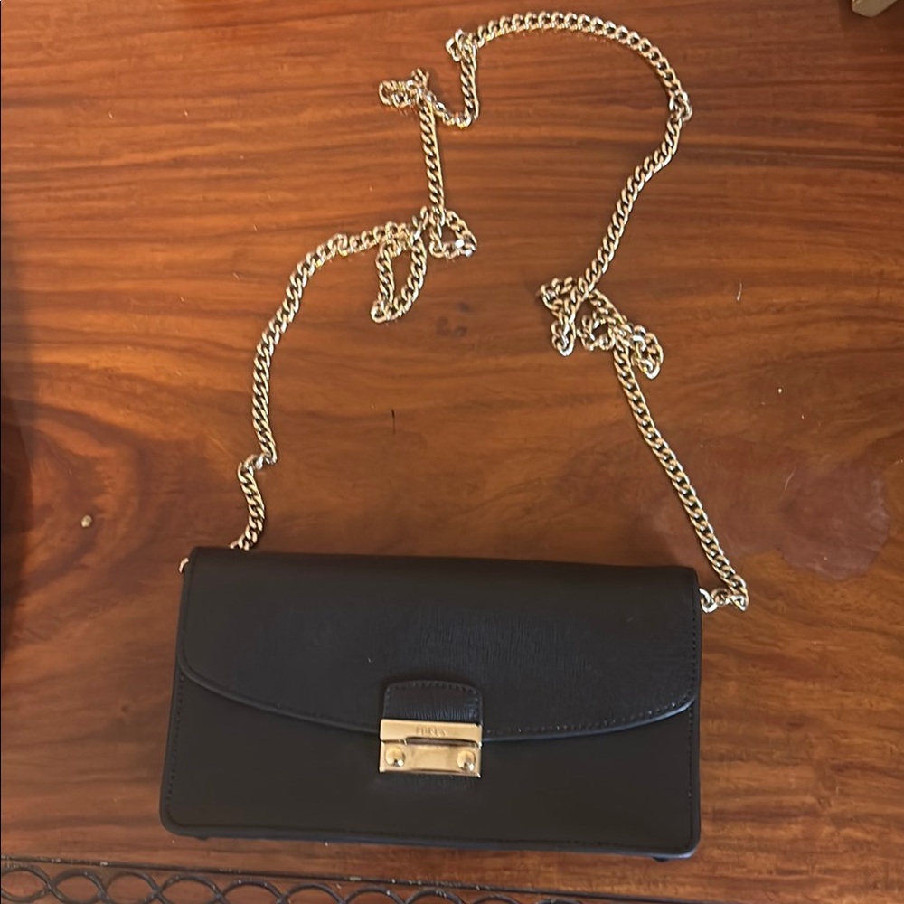 Furla Black Leather Crossbody/Clutch Dress Bag
